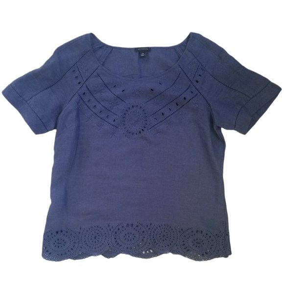 Ann Taylor Tops - ANN TAYLOR Blue Linen Eyelet Top | SZ XS